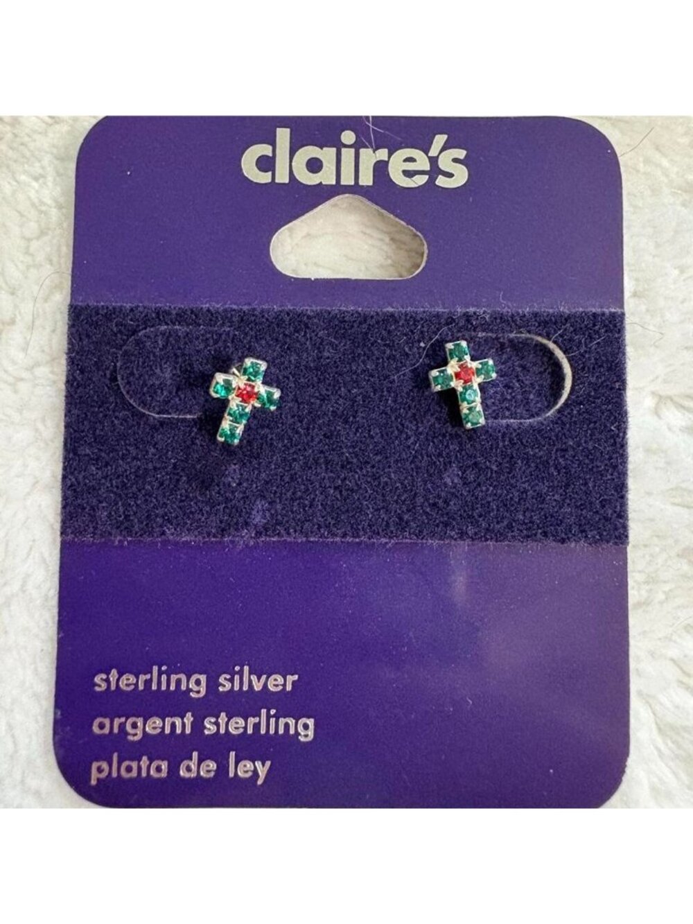 NWT Y2K Vintage 2000s Claire's Sterling Silver Cross Earrings